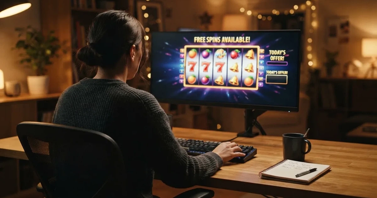 Dnešní nabídka casino bonusů a free spinů na obrazovce počítače s přehledem počtů a hodnot